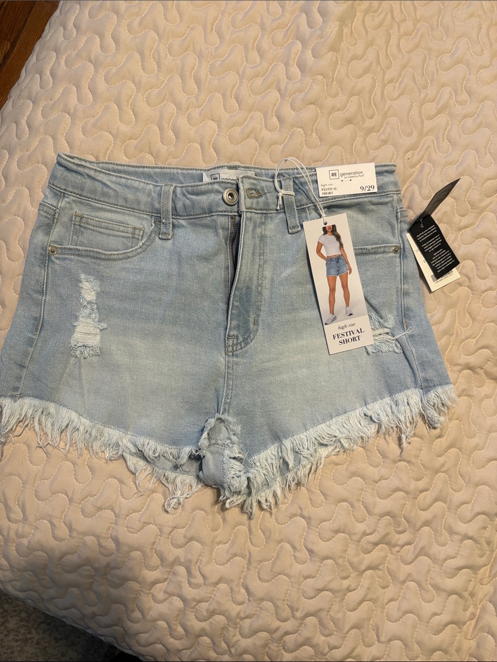 Women’s Light Blue Distressed Denim Festival Shorts